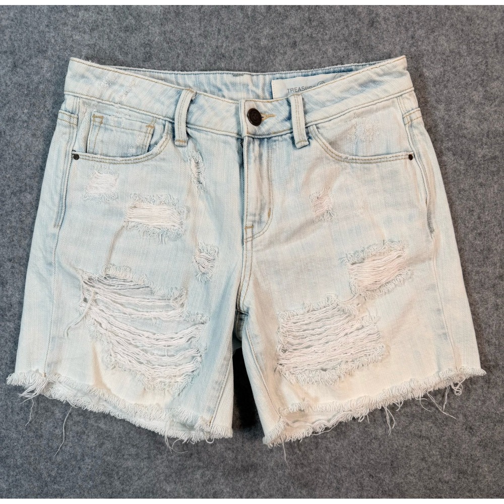 Treasure & Bond‎ Womens Boyfriend Distressed Denim Shorts Light Wash Size 25